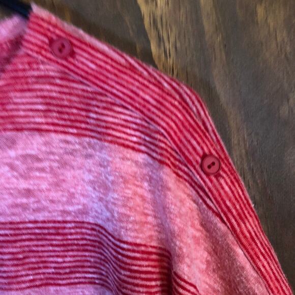 T by Talbots Womens Shirt Pink Striped Petite 3/4 Sleeve Boat Neck Stretch LP - Picture 6 of 10